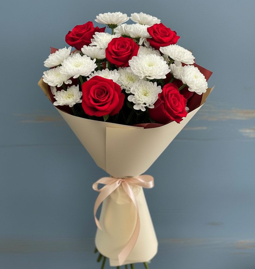 Букет цветов из: Розы и Хризантемы в Поронайске