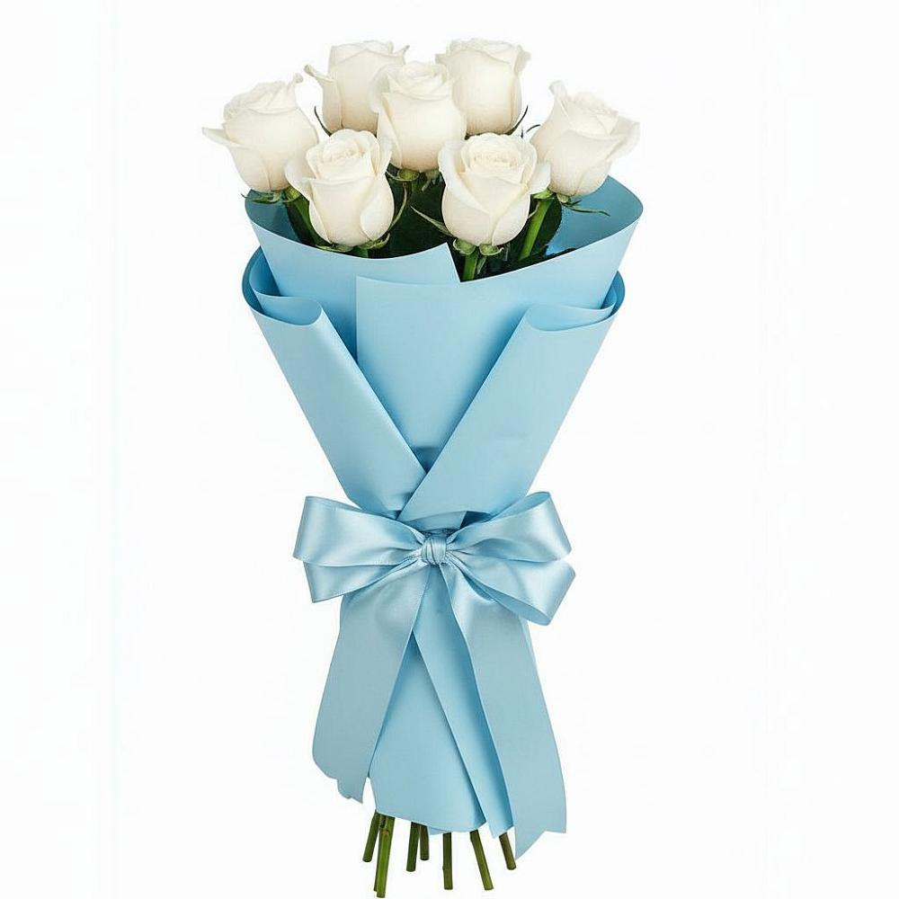 Букет 7 белых роз Проуд в Поронайске