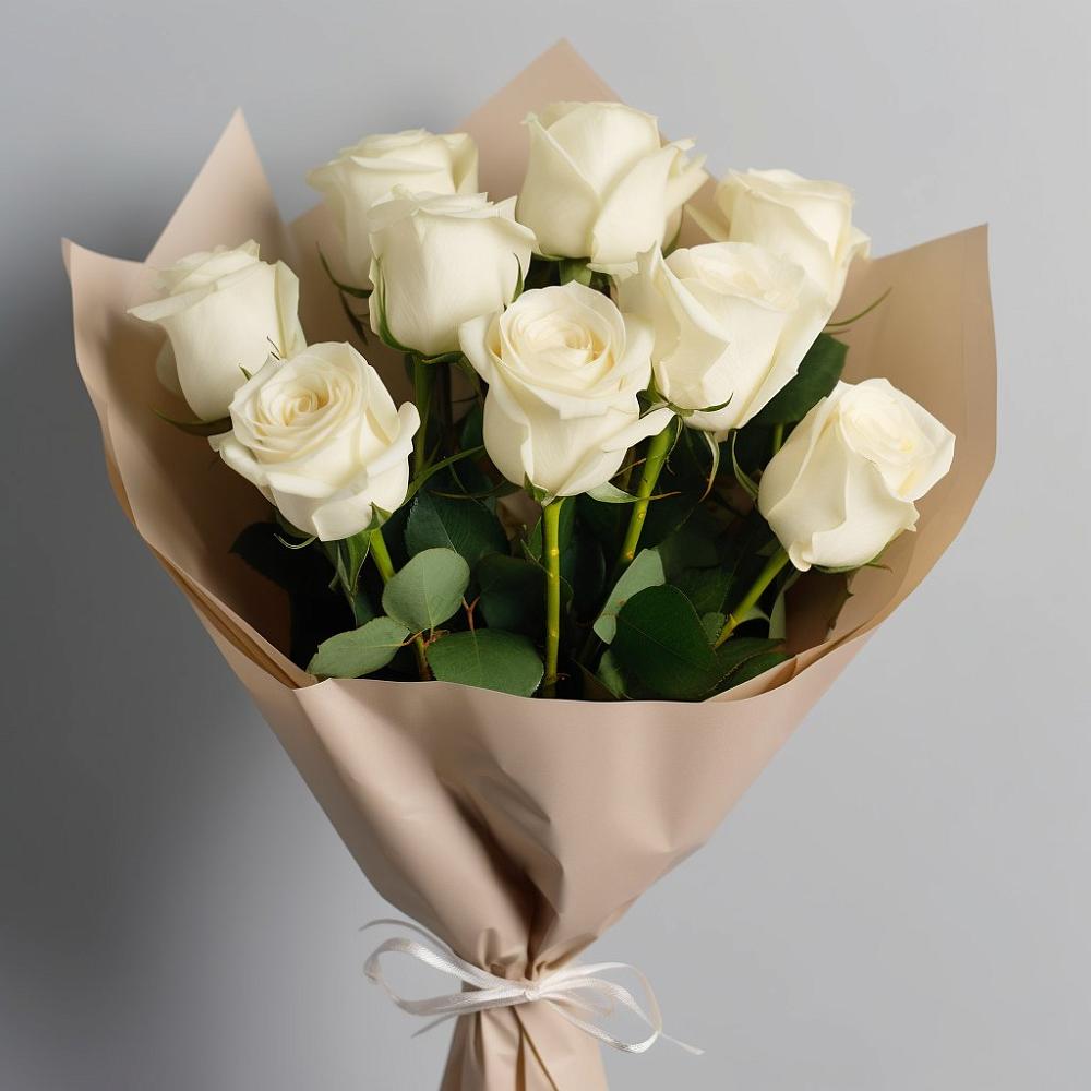 Букет 9 Белых роз Эдлесс Лав в Поронайске