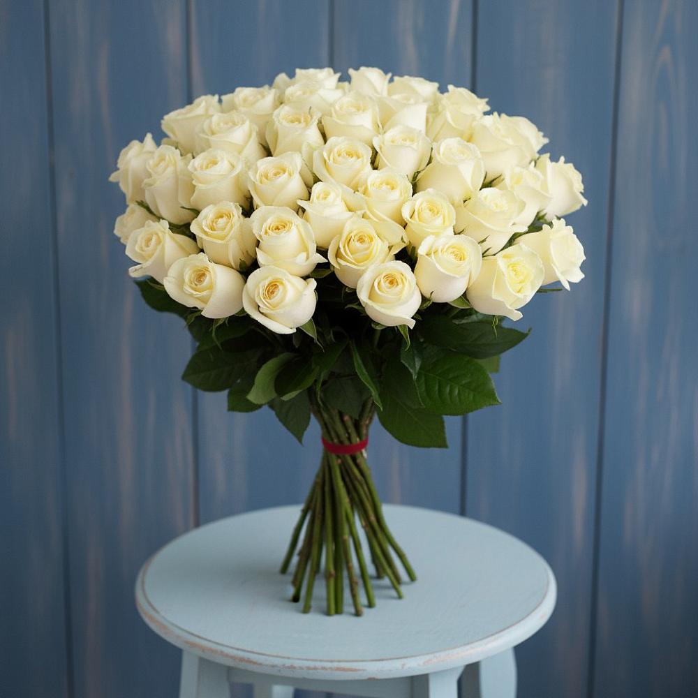 Букет 51 Белая роза Эдлесс Лав в Поронайске