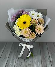 Букет цветов из:  Розы, Герберы и Хризантемы #REPLACE_PRED# Поронайске