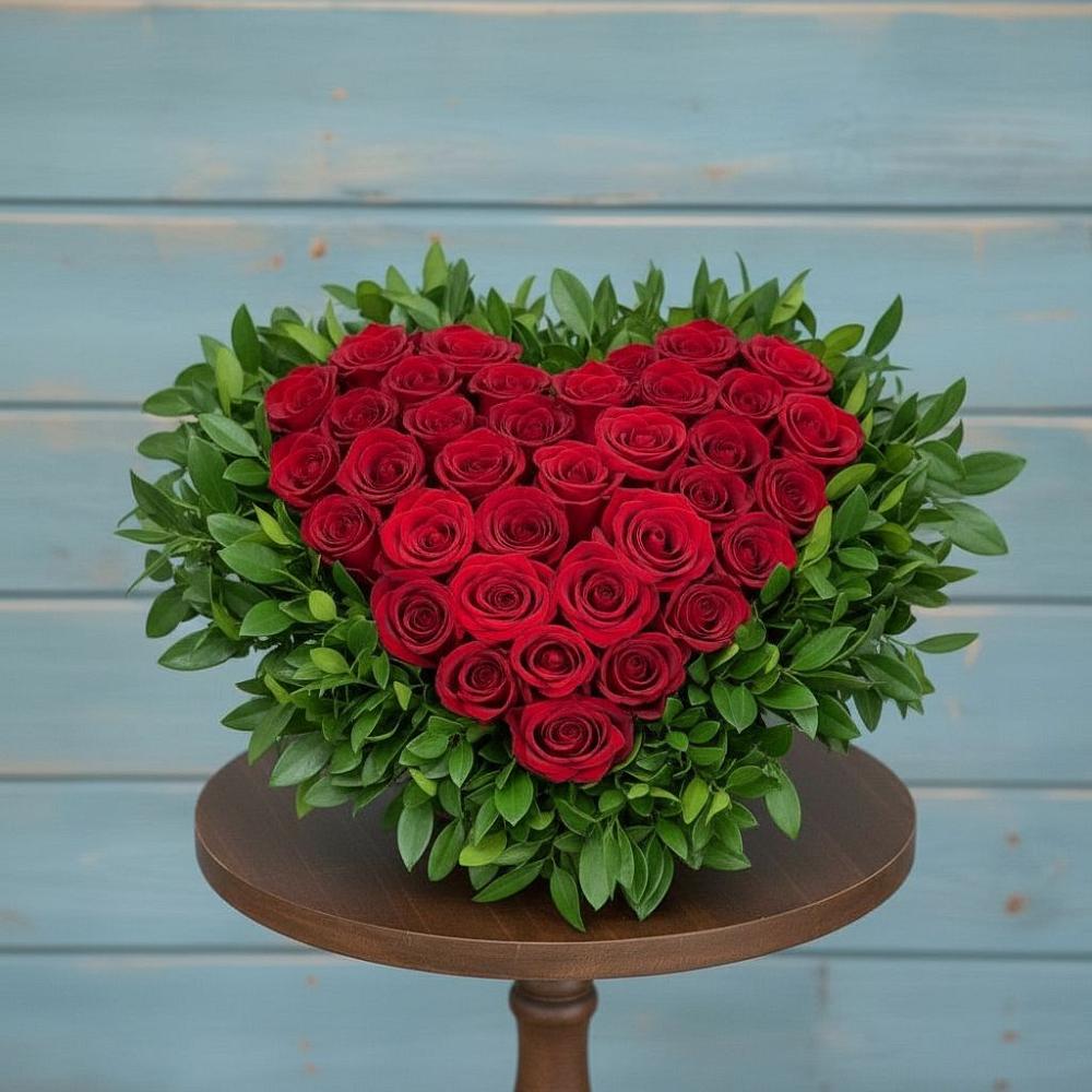 Цветочная композиция из Розы в виде сердца в Поронайске