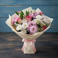 Букет цветов из:  Хризантемы, Альстромерии и Розы в Поронайске