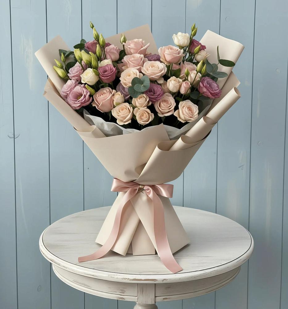 Букет цветов из: Розы и Лизиантусы в Поронайске