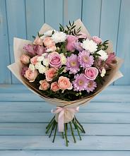 Букет цветов из:  Хризантемы, Розы и Альстромерии в Поронайске