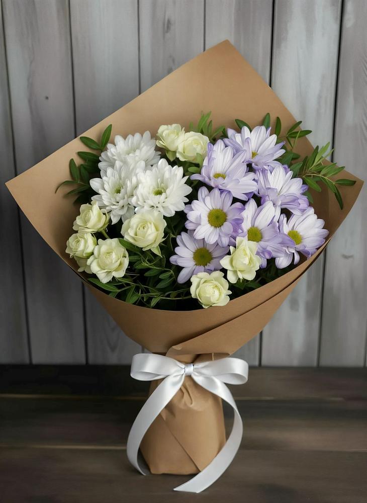 Букет цветов из: Хризантемы и Розы в Поронайске
